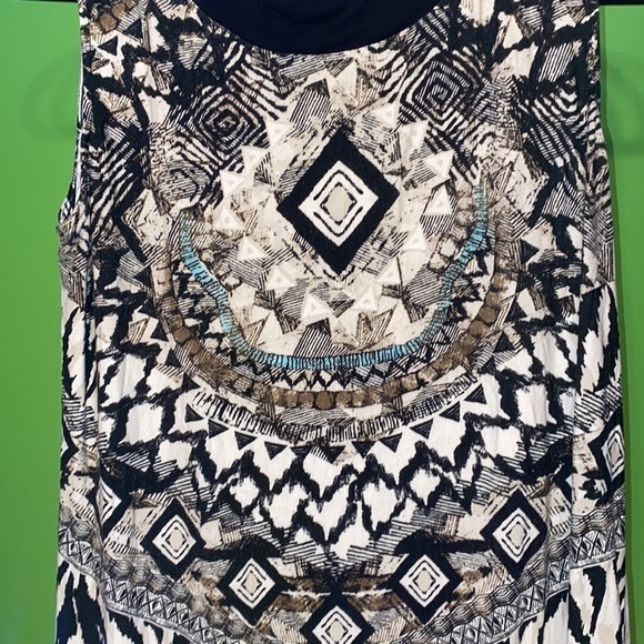 Ladies BoHo Olsen Europe Dress White black design size L 14 great shape long - Picture 3 of 6